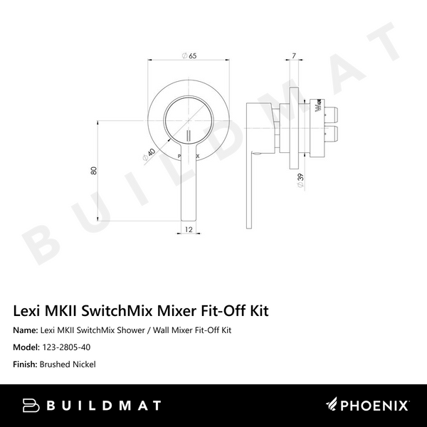 Phoenix Lexi MKII SwitchMix Shower / Wall Mixer Fit-Off Kit  Brushed Nickel