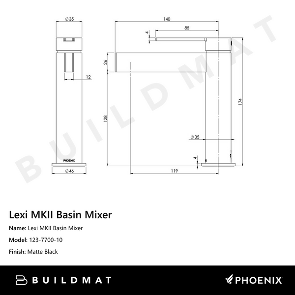Phoenix Lexi MKII Basin Mixer Matte Black