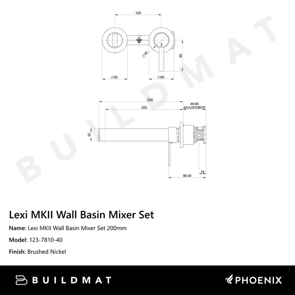Phoenix Lexi MKII Wall Basin Mixer Set 200mm  Brushed Nickel