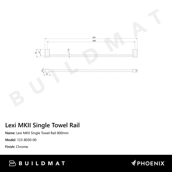 Phoenix Lexi MKII Single Towel Rail 800mm  Chrome