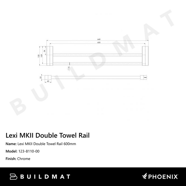 Phoenix Lexi MKII Double Towel Rail 600mm  Chrome