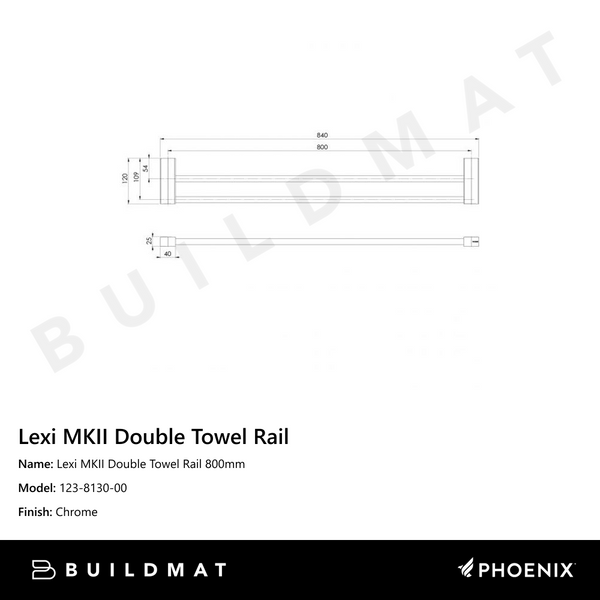 Phoenix Lexi MKII Double Towel Rail 800mm Chrome