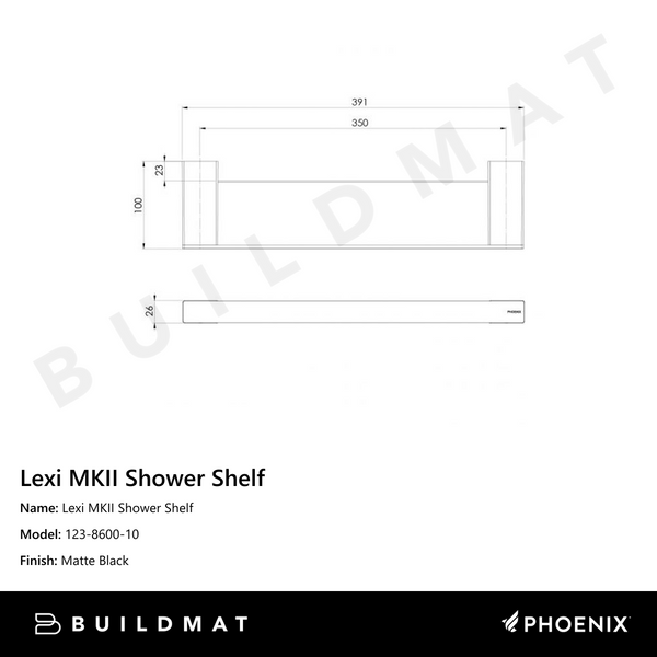 Phoenix Lexi MKII Shower Shelf Matte Black
