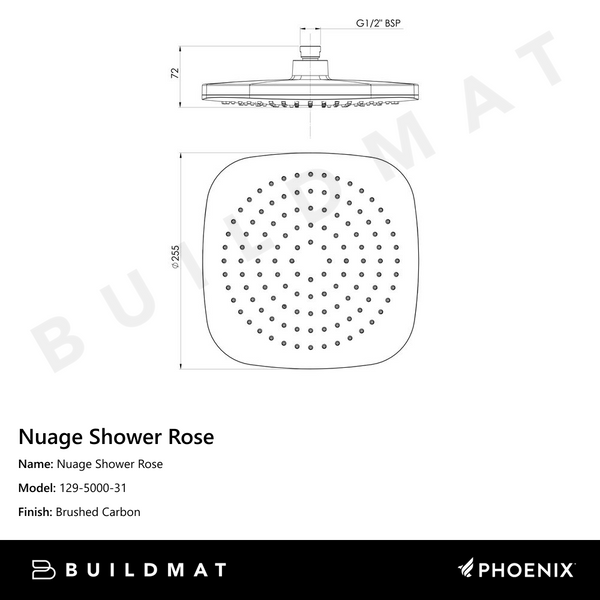 Phoenix Nuage Shower Rose  Brushed Carbon
