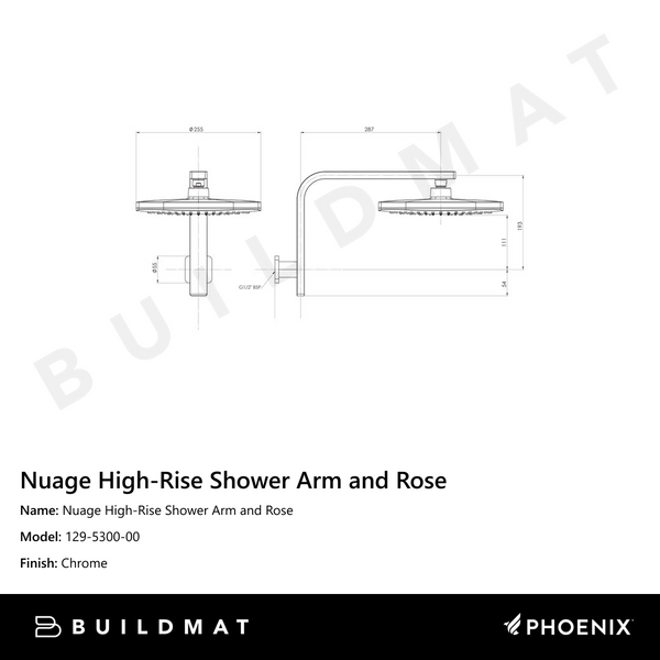 Phoenix Nuage High-Rise Shower Arm & Rose Chrome