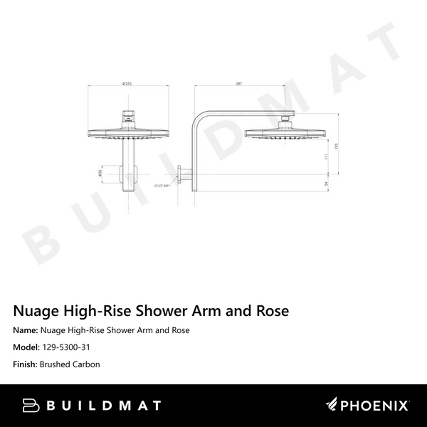 Phoenix Nuage High-Rise Shower Arm & Rose Brushed Carbon