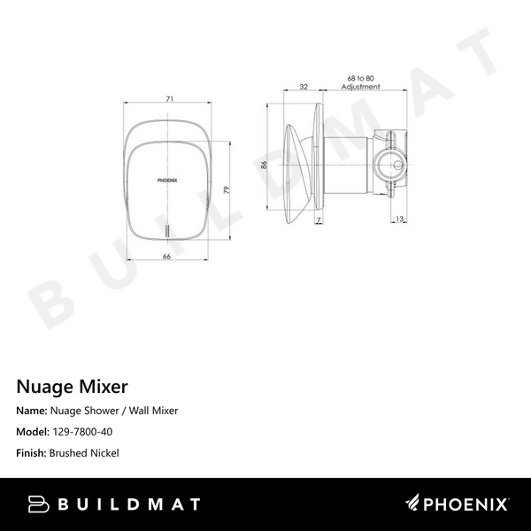 Phoenix Nuage Shower / Wall Mixer Lead Free Brushed Nickel
