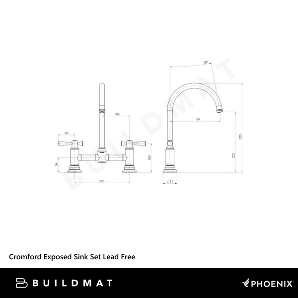 Phoenix Cromford Exposed Sink Set Brushed Bronze Lead Free