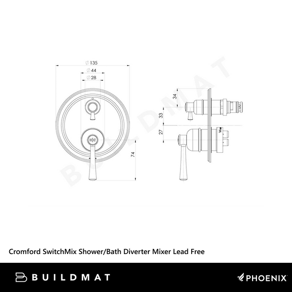 Phoenix Cromford SwitchMix Shower/Bath Diverter Mixer (Fit-Off Kit) Brushed Bronze Lead Free
