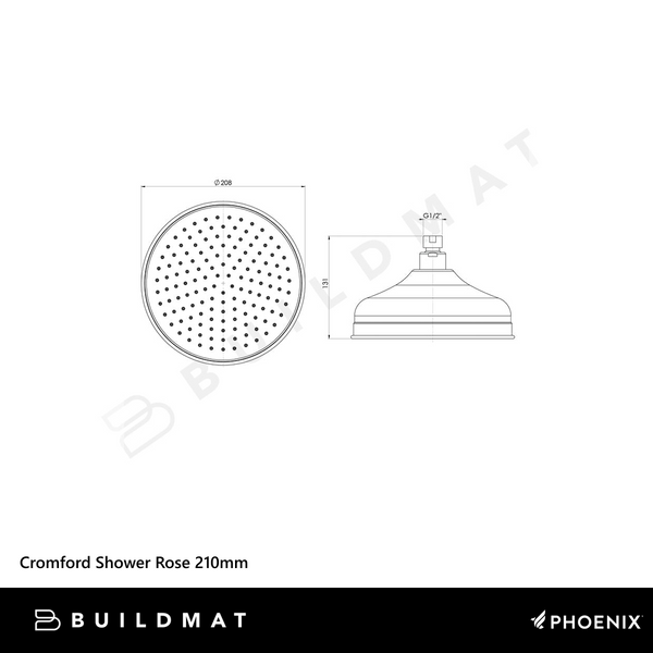 Phoenix Cromford Shower Rose 210mm Brushed Bronze