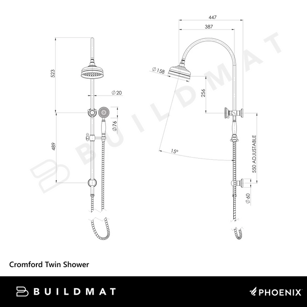 Phoenix Cromford Twin Shower Brushed Bronze