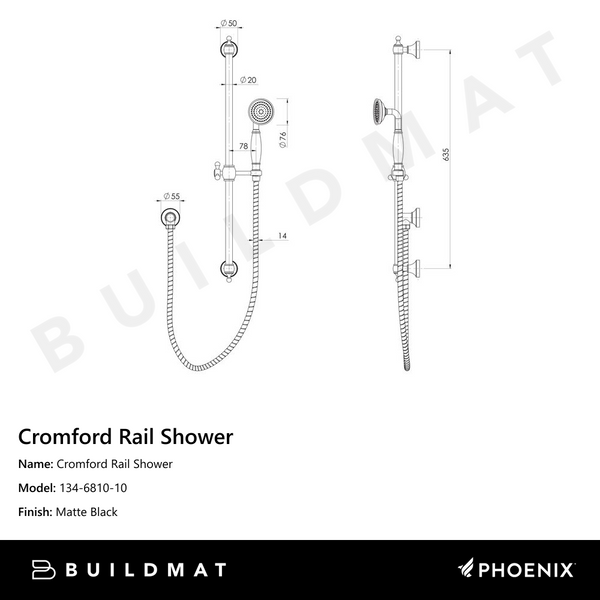 Phoenix Cromford Rail Shower Matte Black