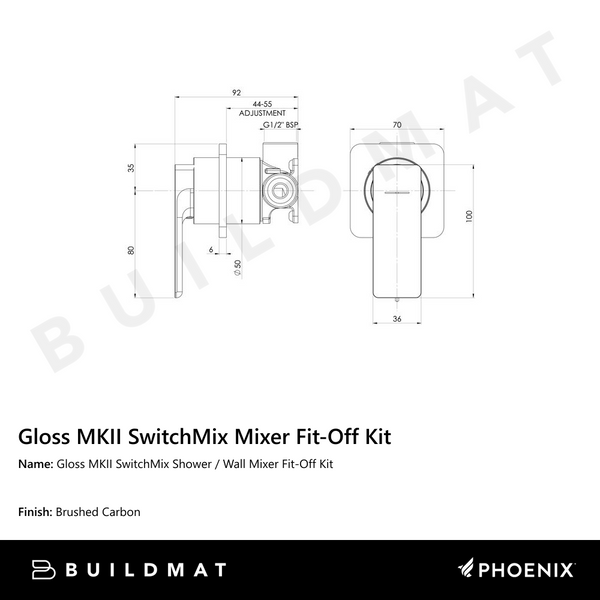 Phoenix Gloss MKII SwitchMix Shower / Wall Mixer (Fit-Off Kit Only) Lead Free Brushed Carbon