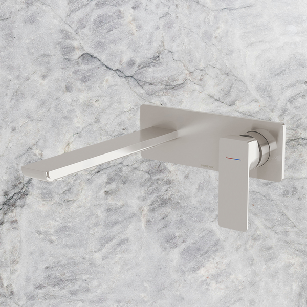 Phoenix Gloss MKII SwitchMix Wall Basin / Bath Mixer Set 200mm (Complete Kit) Brushed Nickel Lead Free