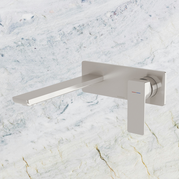 Phoenix Gloss MKII SwitchMix Wall Basin / Bath Mixer Set 200mm Brushed Nickel (Fit-Off Kit) Lead Free