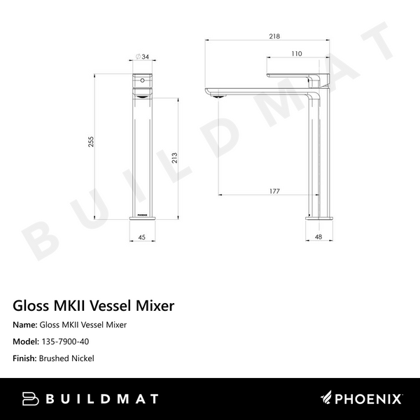 Phoenix Gloss MKII Vessel Mixer Brushed Nickel