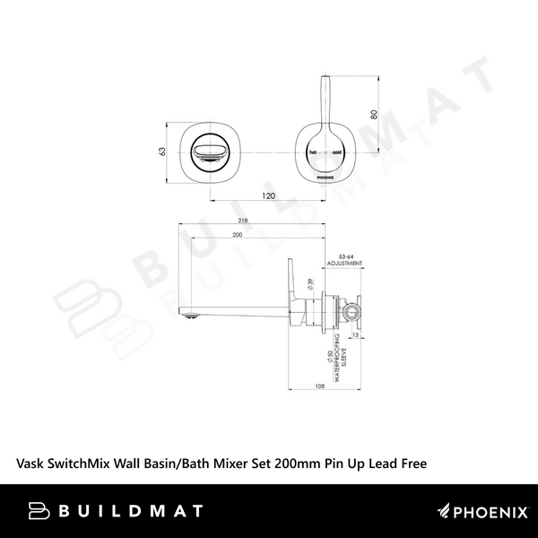 Phoenix Vask Switchmix Wall Basin Bath Mixer Set Pin Up Complete Kit Brushed Bronze Lead Free