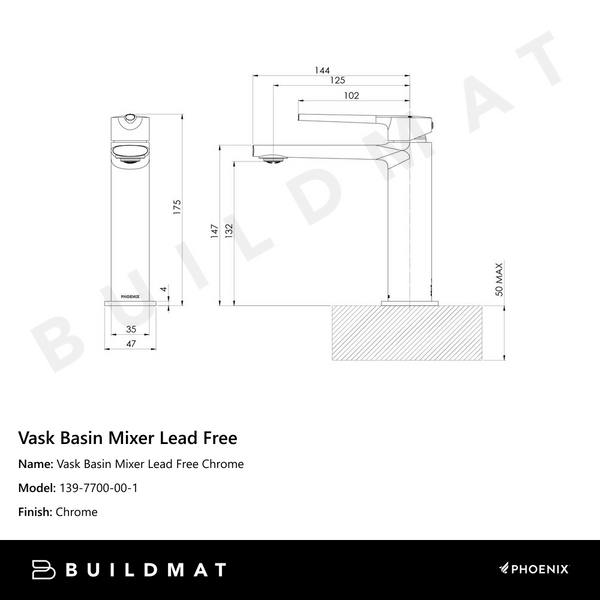 Phoenix Vask Basin Mixer Chrome Lead Free