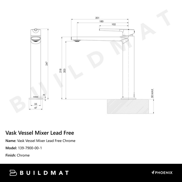 Phoenix Vask Vessel Mixer Chrome Lead Free