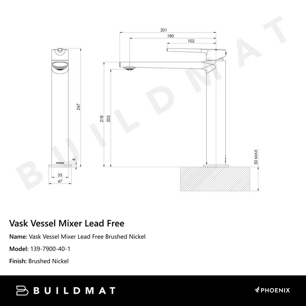 Phoenix Vask Vessel Mixer Brushed Nickel Lead Free