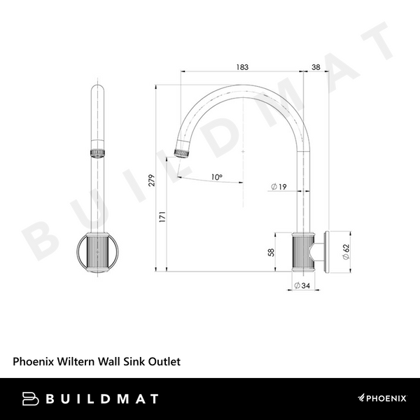Phoenix Wiltern Wall Sink Outlet Brushed Gold
