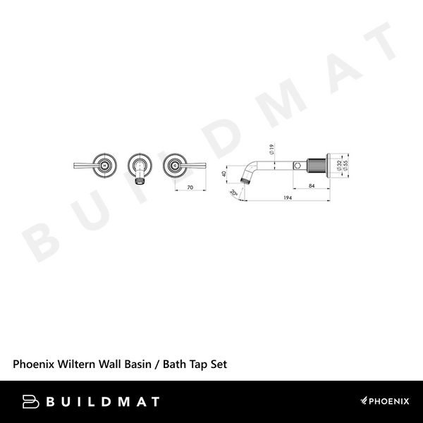 Phoenix Wiltern Wall Basin/Bath Tap Set Chrome