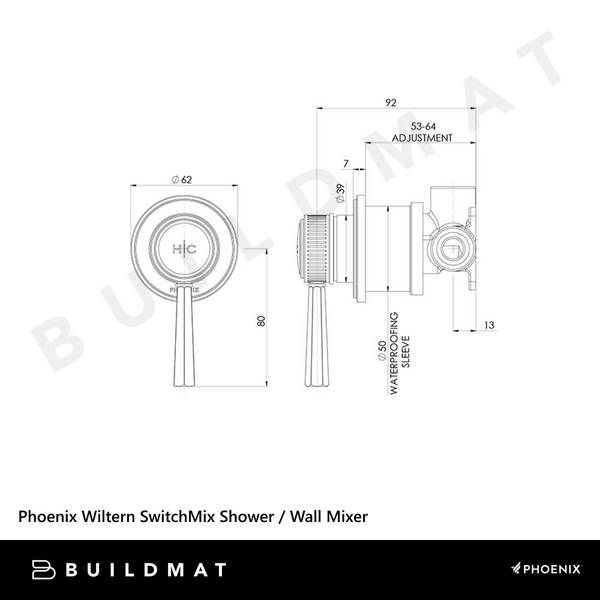 Phoenix Wiltern SwitchMix Shower/Wall Mixer (Complete Kit) Brushed Nickel