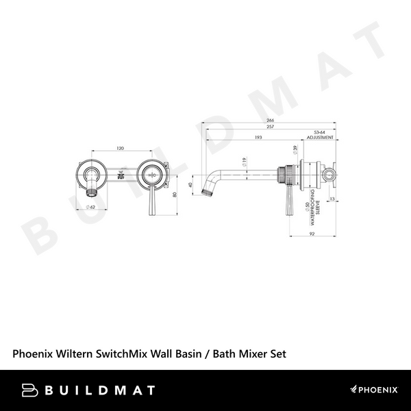 Phoenix Wiltern SwitchMix Wall Basin/Bath Mixer Set (Complete Kit) Brushed Nickel