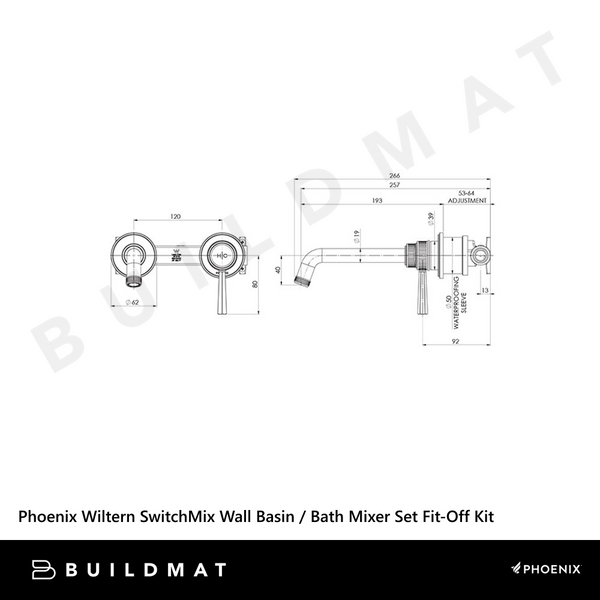 Phoenix Wiltern SwitchMix Wall Basin/Bath Mixer Set (Fit-Off Kit Only) Brushed Nickel