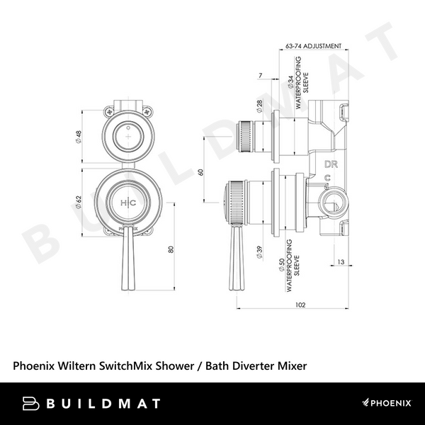 Phoenix Wiltern SwitchMix Shower/Bath Diverter Mixer (Complete Kit) Brushed Carbon