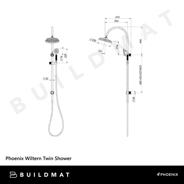 Phoenix Wiltern Twin Shower Brushed Gold