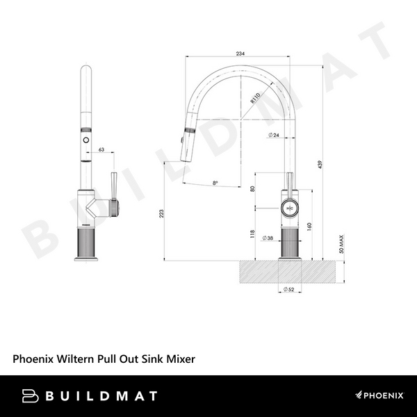 Phoenix Wiltern Pull Out Sink Mixer Brushed Carbon