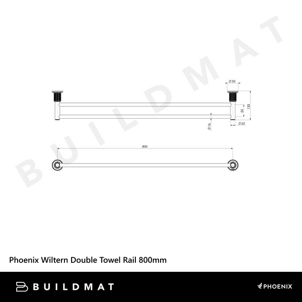 Phoenix Wiltern Double Towel Rail 800mm Brushed Gold