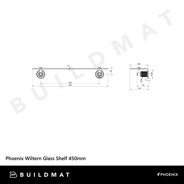Phoenix Wiltern Glass Shelf 450mm Brushed Nickel