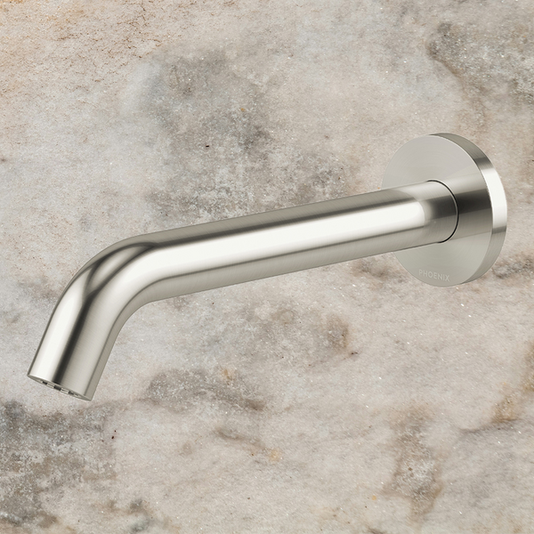Phoenix Vivid MKII Wall Basin/Bath Outlet 200mm Curved Brushed Nickel Lead Free