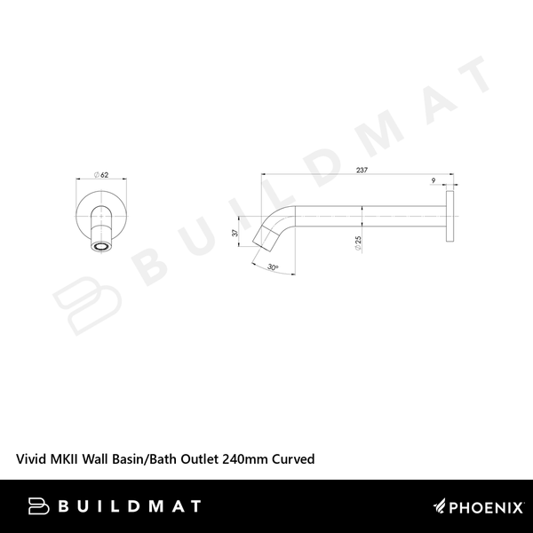 Phoenix Vivid MKII Wall Basin/Bath Outlet 240mm Curved Brushed Bronze Lead Free