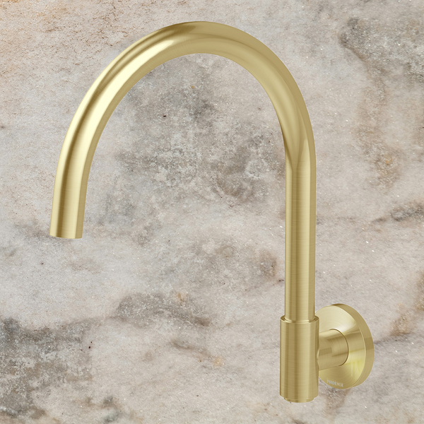 Phoenix Vivid MKII Wall Sink Outlet 200mm Gooseneck Brushed Gold Lead Free
