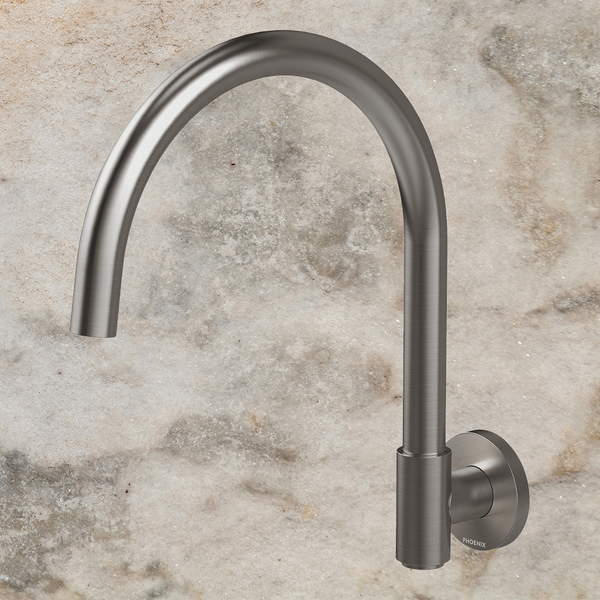 Phoenix Vivid MKII Wall Sink Outlet 200mm Gooseneck Brushed Carbon Lead Free