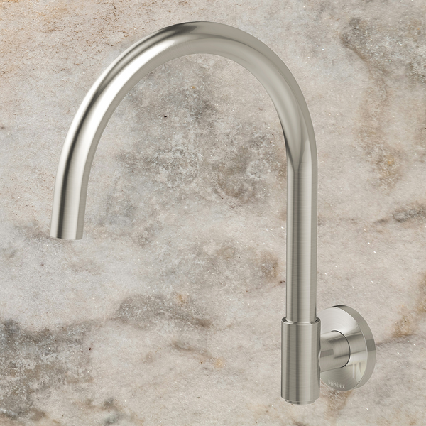 Phoenix Vivid MKII Wall Sink Outlet 200mm Gooseneck Brushed Nickel Lead Free