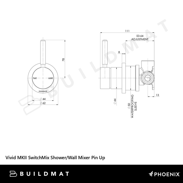 Phoenix Vivid MKII SwitchMix Shower/Wall Mixer Pin Up (Complete Kit) Brushed Gold Lead Free