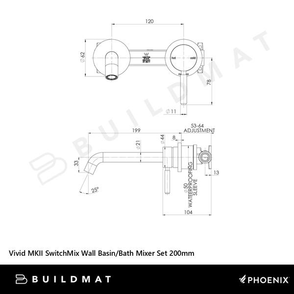 Phoenix Vivid MKII SwitchMix Wall Basin/Bath Mixer Set 200mm (Fit-Off Kit) Brushed Bronze Lead Free