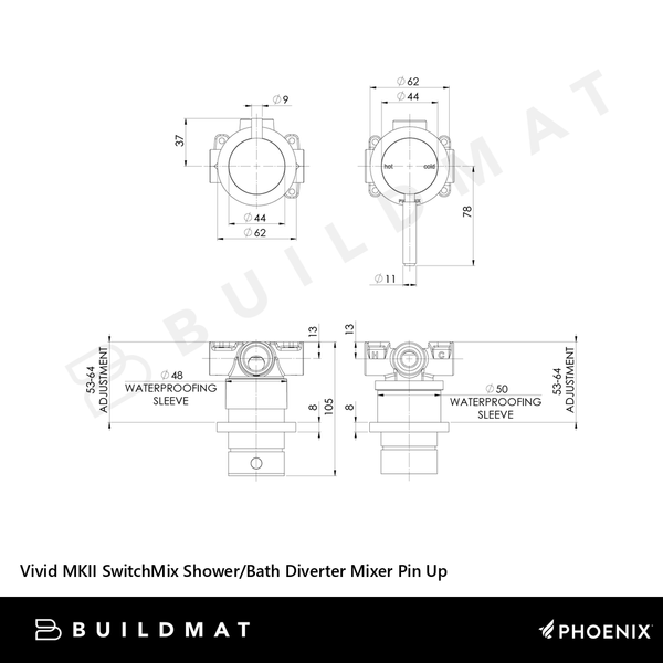 Phoenix Vivid MKII SwitchMix Shower/Bath Diverter Mixer Pin Up (Fit-Off Kit) Brushed Nickel Lead Free