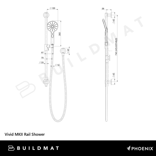 Phoenix Vivid MKII Rail Shower Brushed Carbon