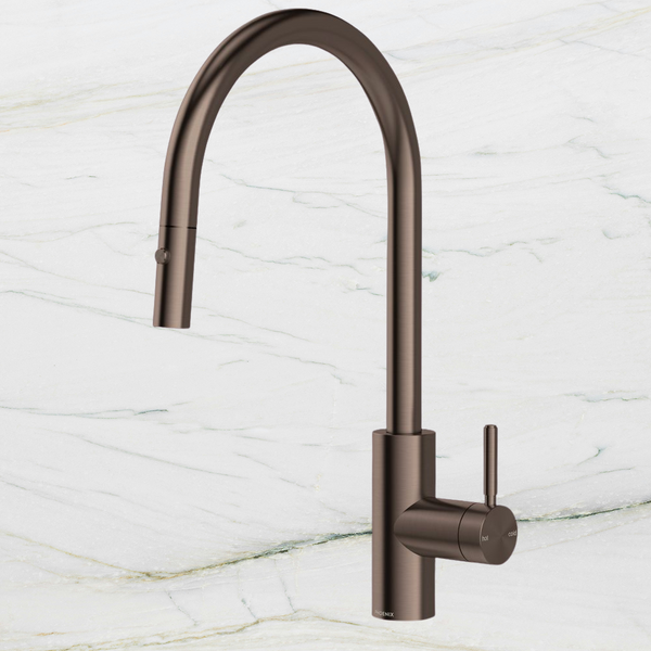 Phoenix Vivid MKII Pull Out Sink Mixer 240mm Gooseneck Brushed Bronze Lead Free
