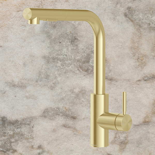 Phoenix Vivid MKII Pull Out Sink Mixer 230mm L Shaped Brushed Gold Lead Free