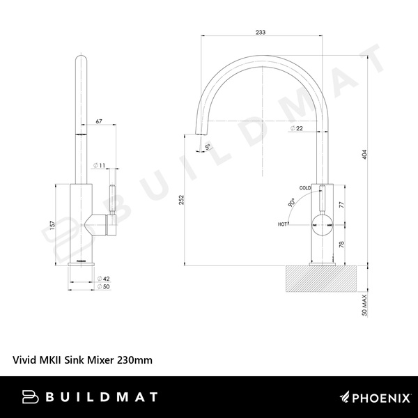 Phoenix Vivid MKII Sink Mixer 230mm Brushed Carbon Lead Free