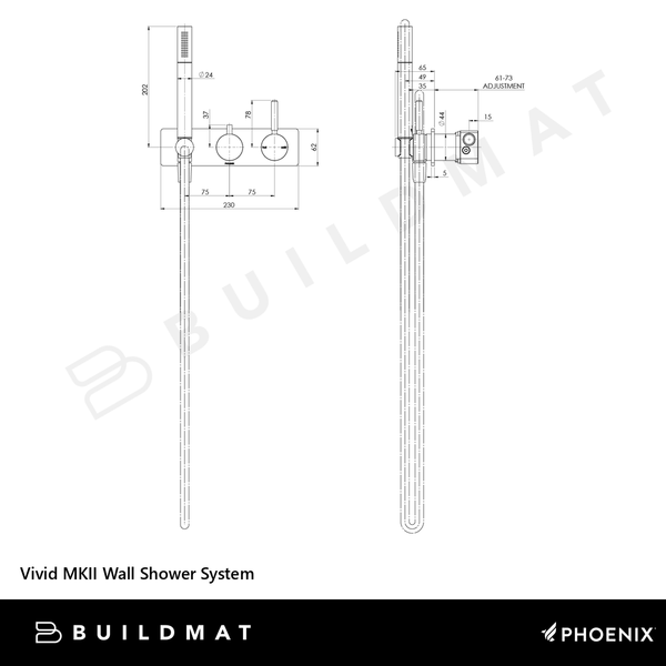 Phoenix Vivid MKII Wall Shower System Brushed Gold