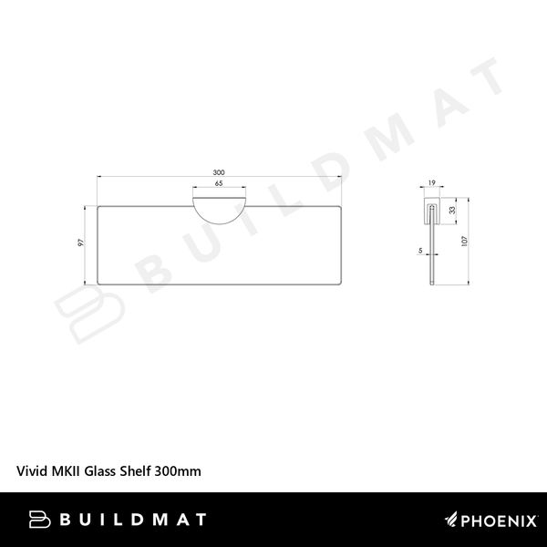 Phoenix Vivid MKII Glass Shelf 300mm Brushed Carbon