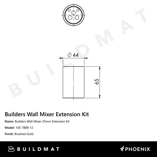 Phoenix Builders Wall Mixer 25mm Extension Kit Brushed Gold