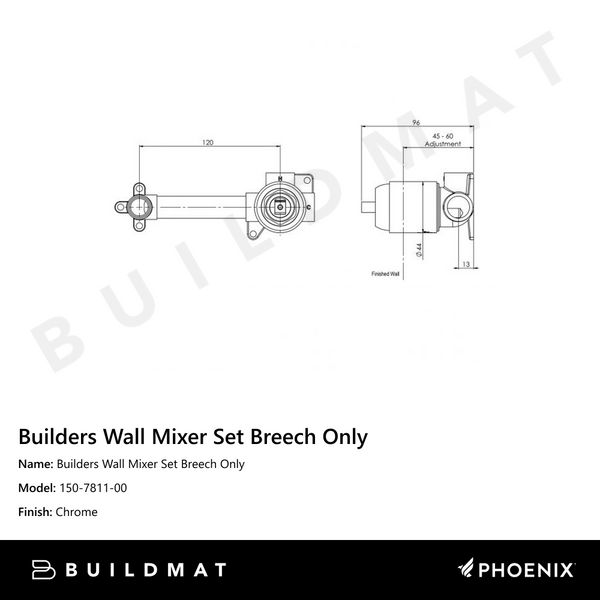 Phoenix Builders Wall Mixer Set Breech Only Chrome